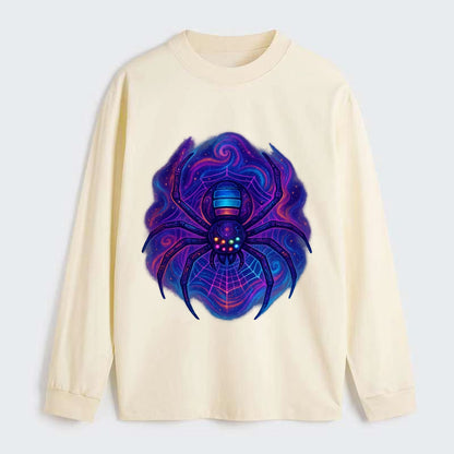 Tech spider with legs showing circuit board patterns, web glowing in - Classic Long Sleeve Shirt - Beige
