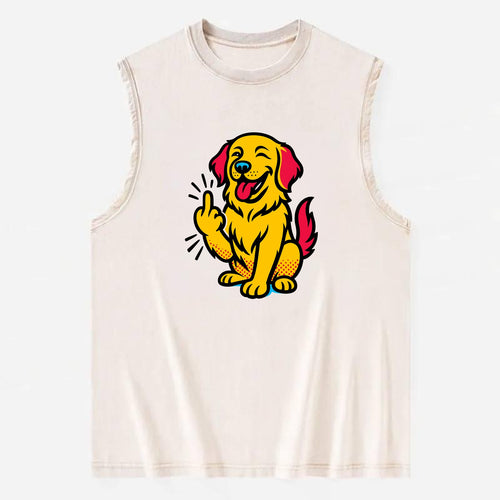Golden Retriever with happy smile and golden coat, fluffy paw raised - Vintage Washed Tank