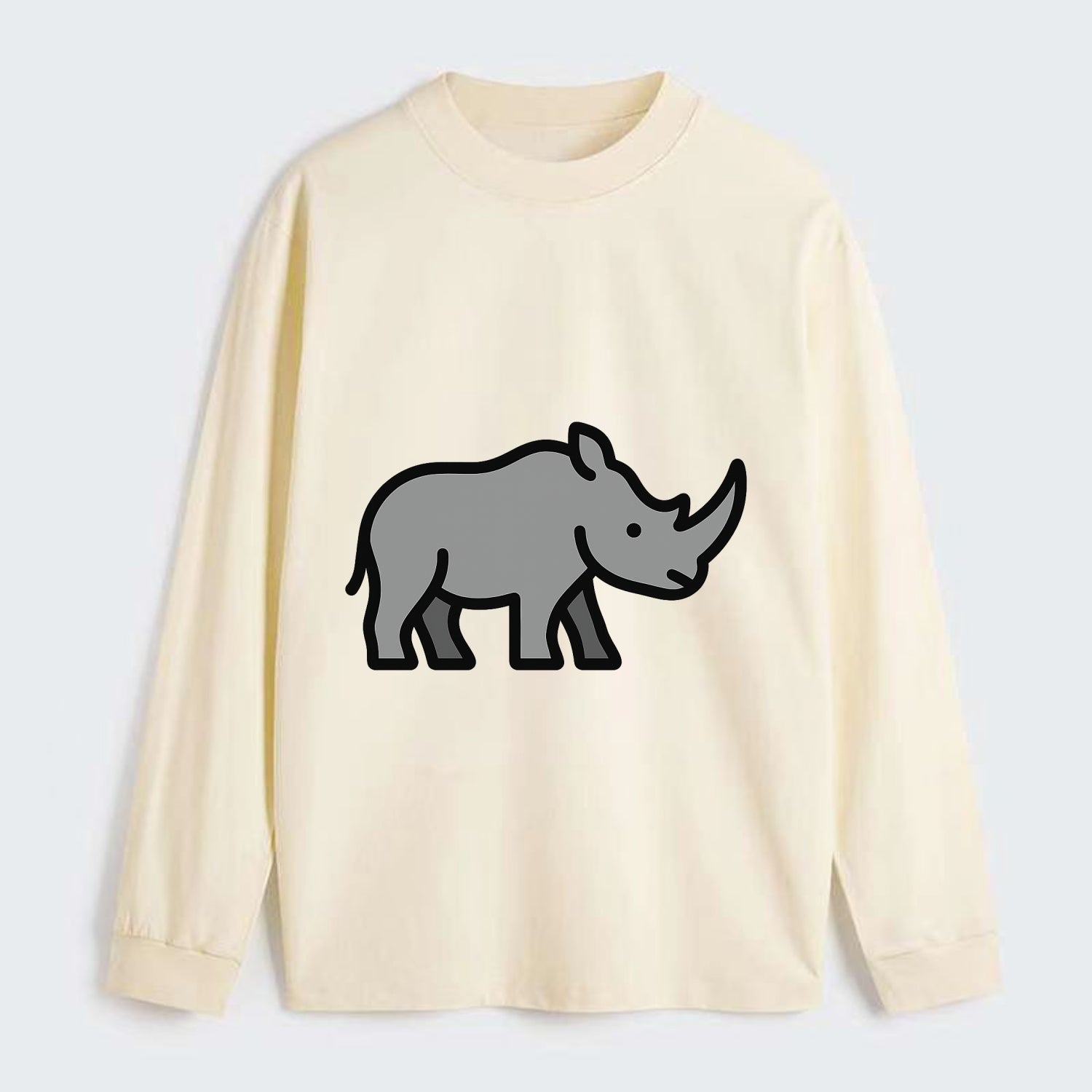 Rhinoceros - Gray with horn flat side profile - Classic Long Sleeve Shirt - Beige