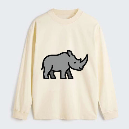 Rhinoceros - Gray with horn flat side profile - Classic Long Sleeve Shirt - Beige