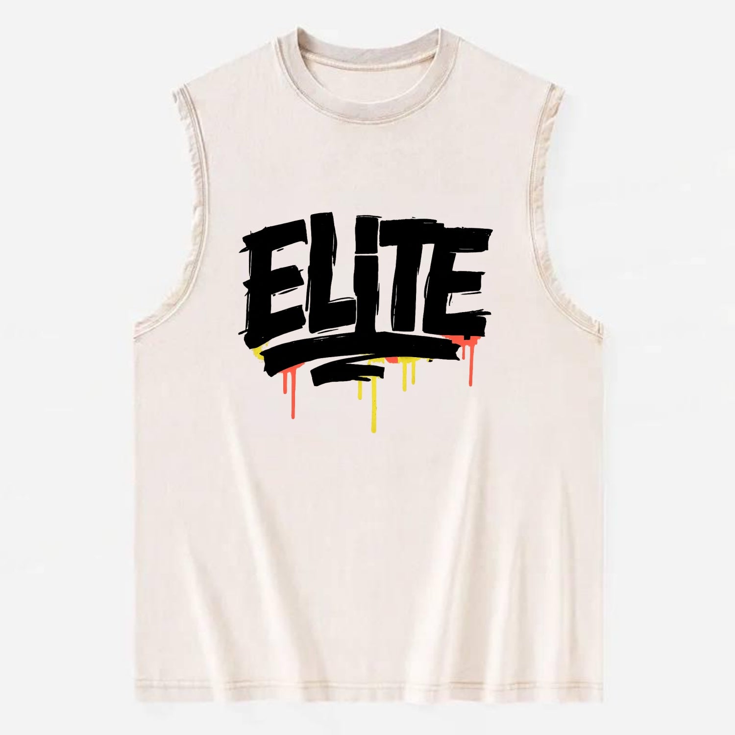 Bold typography design - "ELITE" - top tier, highest level - Vintage Washed Tank - Beige
