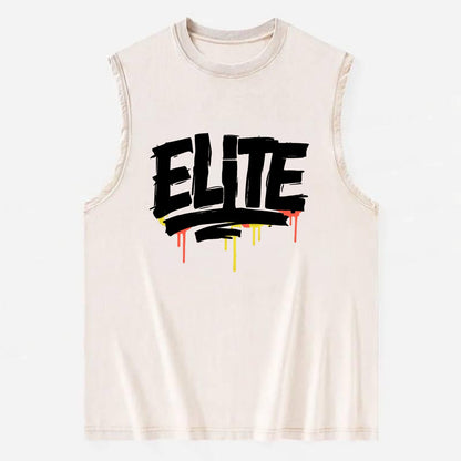 Bold typography design - "ELITE" - top tier, highest level - Vintage Washed Tank - Beige