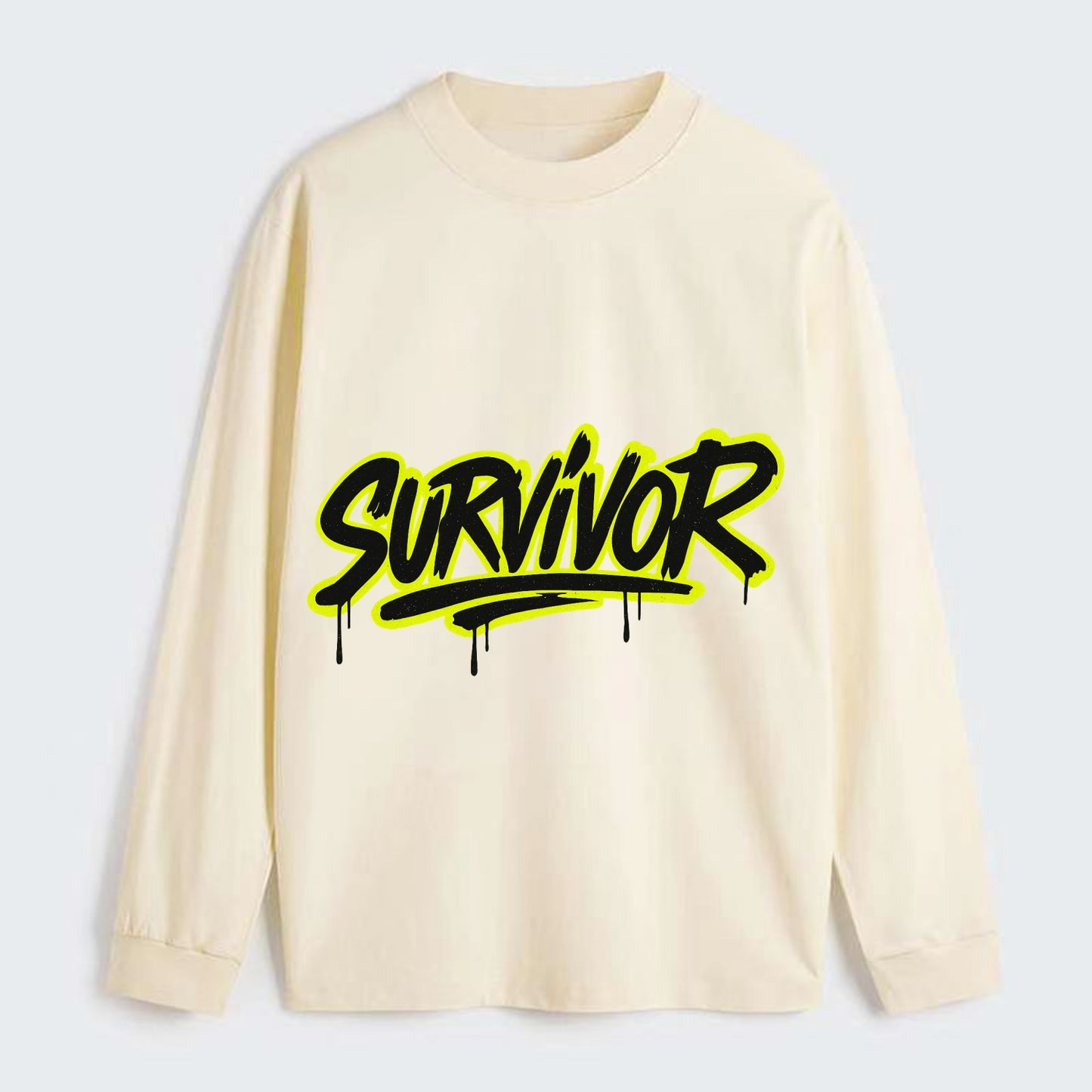 Bold typography design - "SURVIVOR" - overcomer, still standing, made - Classic Long Sleeve Shirt - Beige