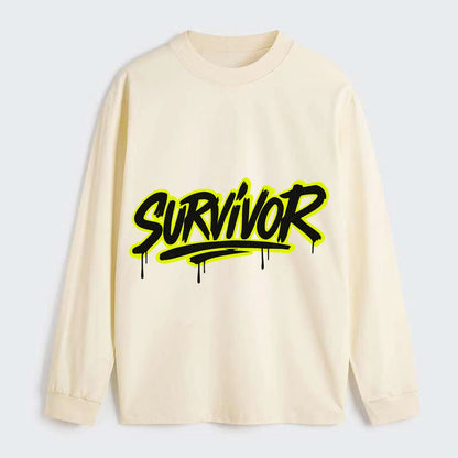 Bold typography design - "SURVIVOR" - overcomer, still standing, made - Classic Long Sleeve Shirt - Beige