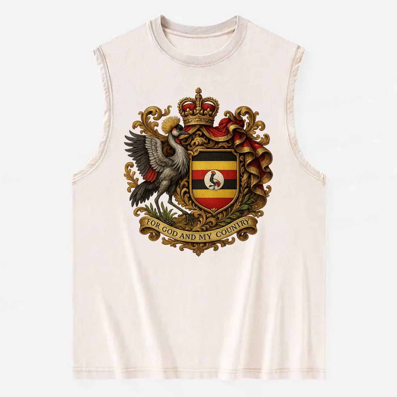 Uganda Crested Crane Emblem  - Vintage Washed Tank - Beige