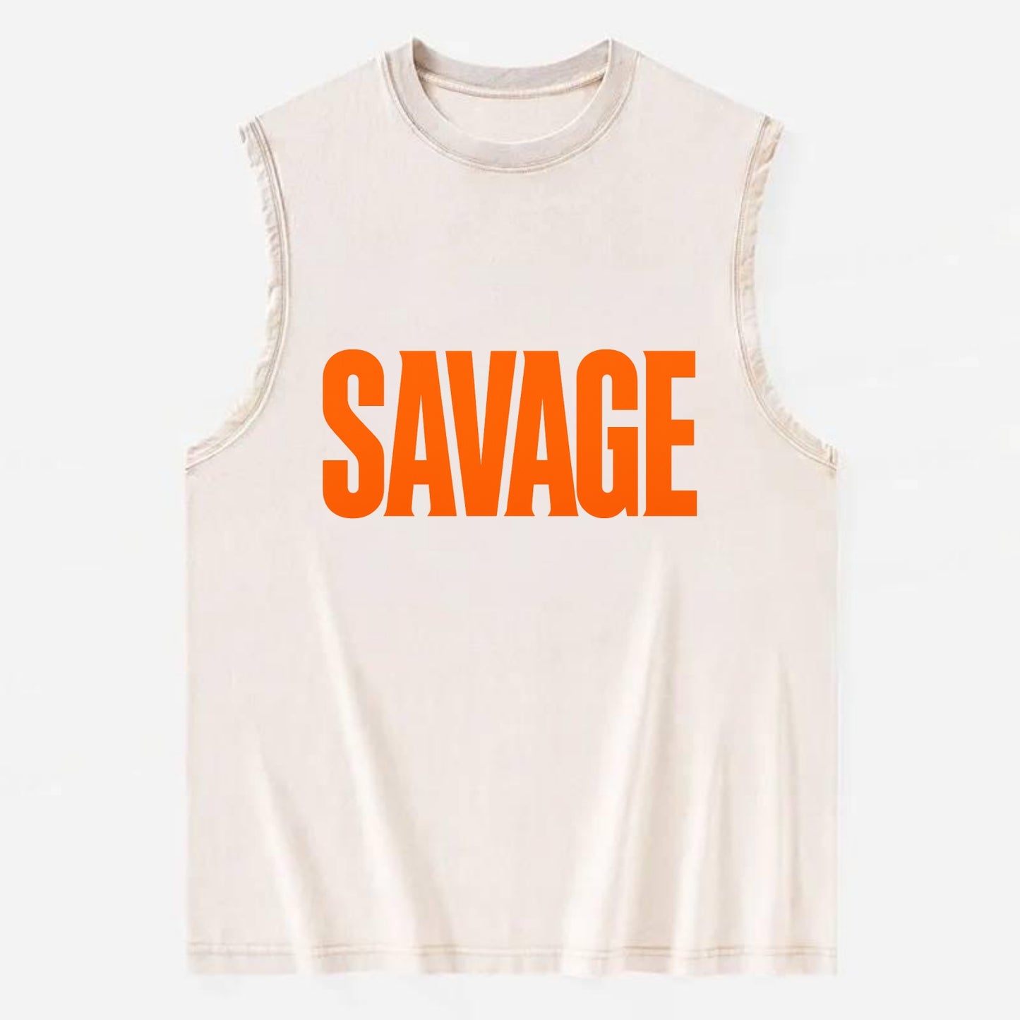 Bold typography design - "SAVAGE" - fierce attitude, taking no prisoners - Vintage Washed Tank - Beige