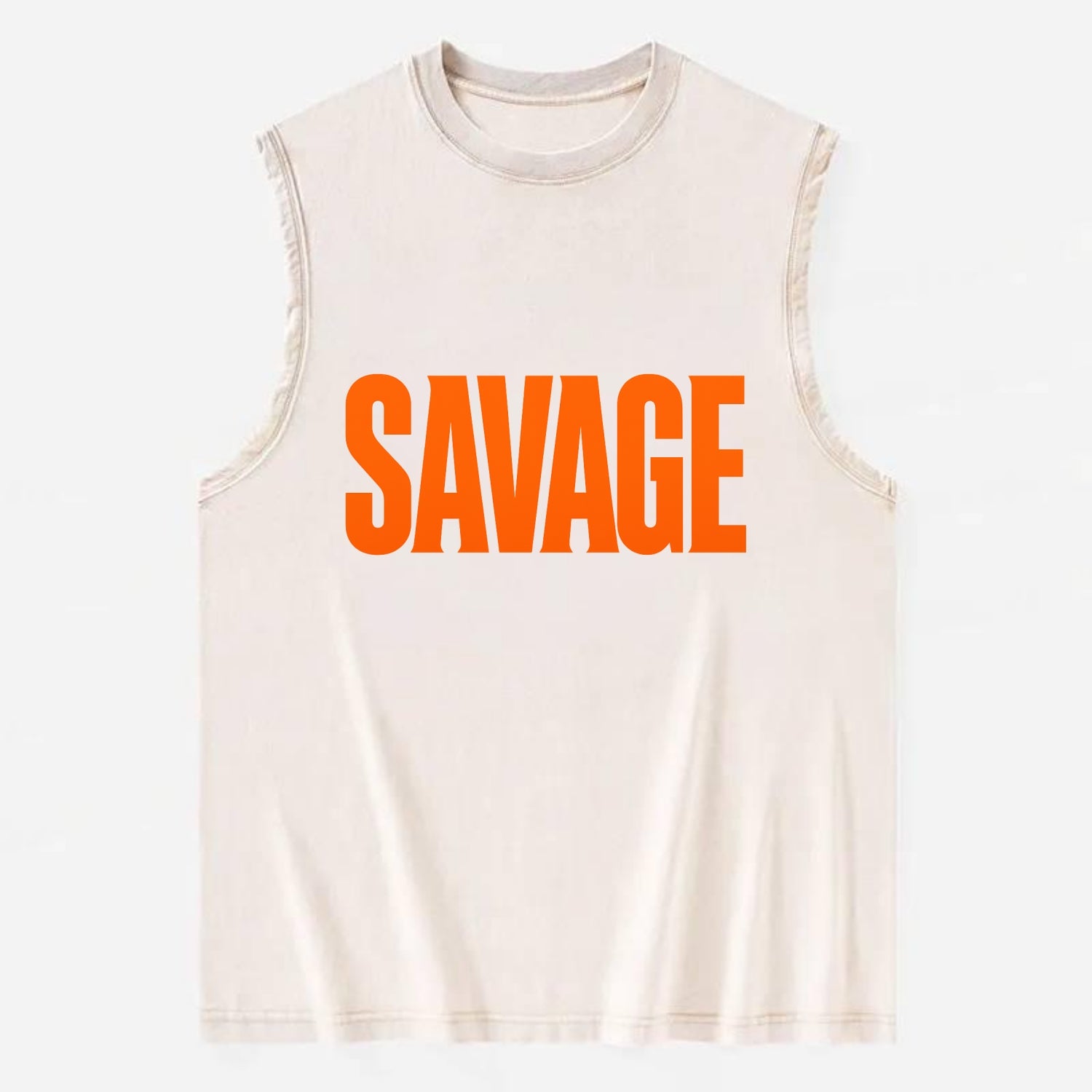 Bold typography design - "SAVAGE" - fierce attitude, taking no prisoners - Vintage Washed Tank - Beige
