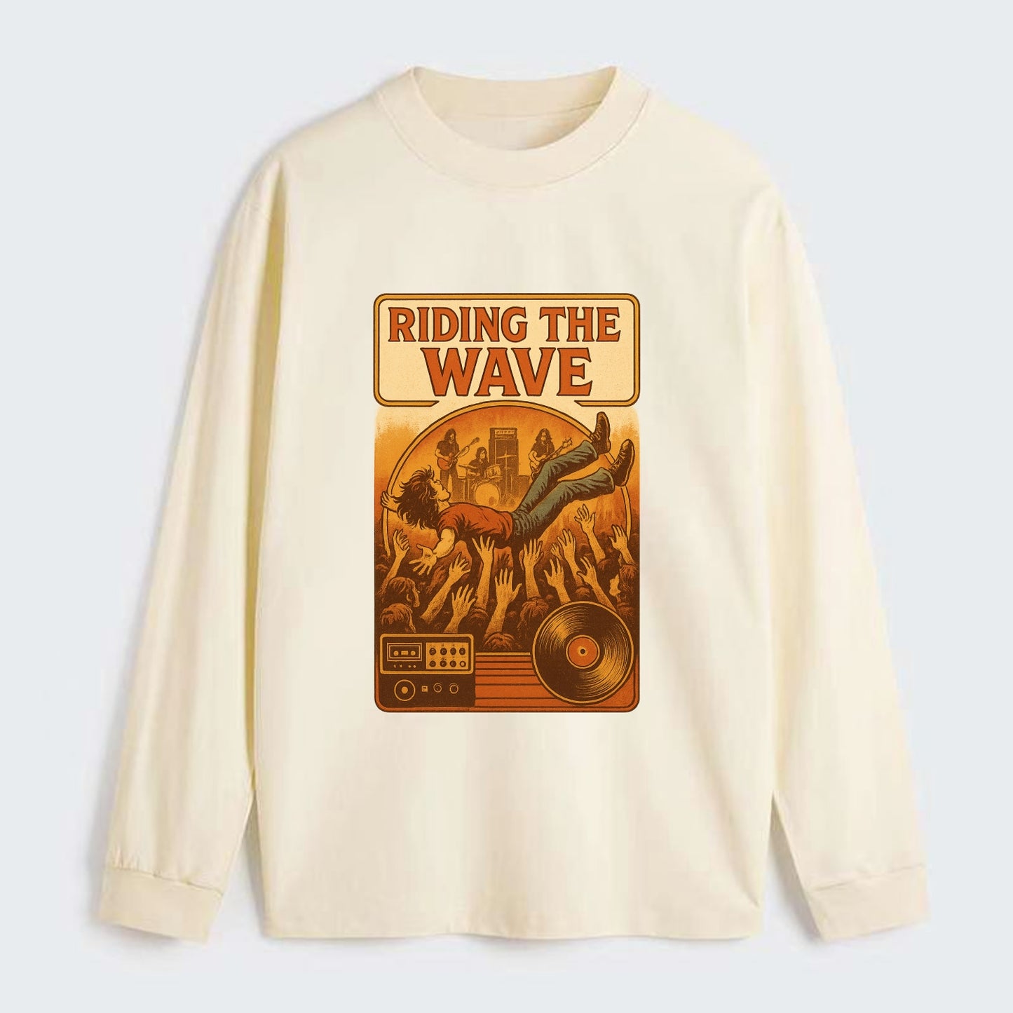 Crowd surfing at packed concert - "Riding the Wave" - concert energy - Classic Long Sleeve Shirt - Beige