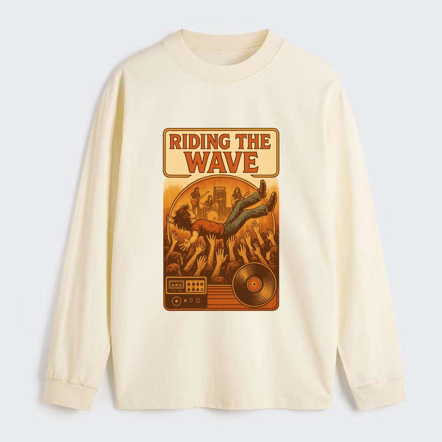 Crowd surfing at packed concert - "Riding the Wave" - concert energy - Classic Long Sleeve Shirt - Beige