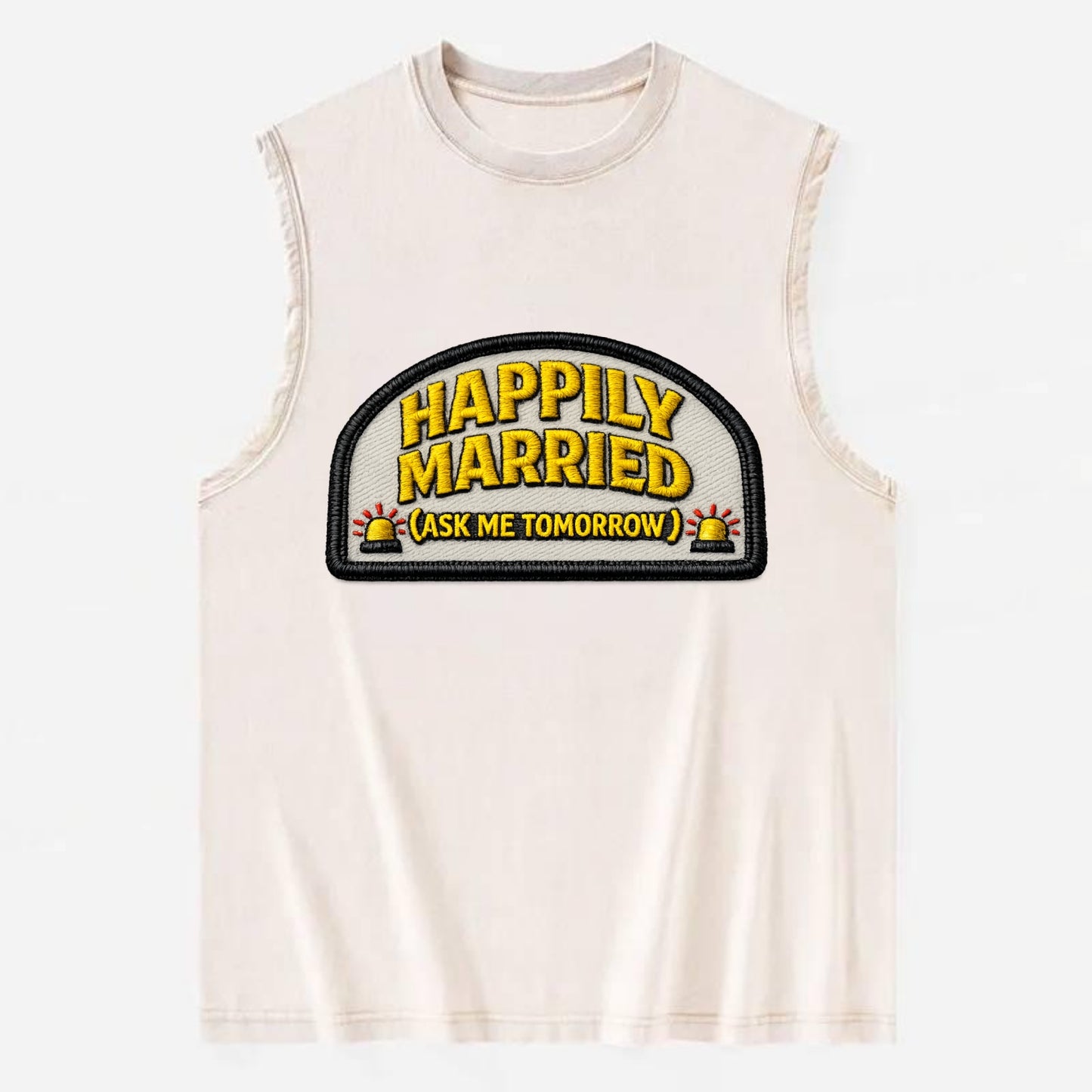 HAPPILY MARRIED  - yellow ask tomorrow - yellow - marital flux - Vintage Washed Tank - Beige