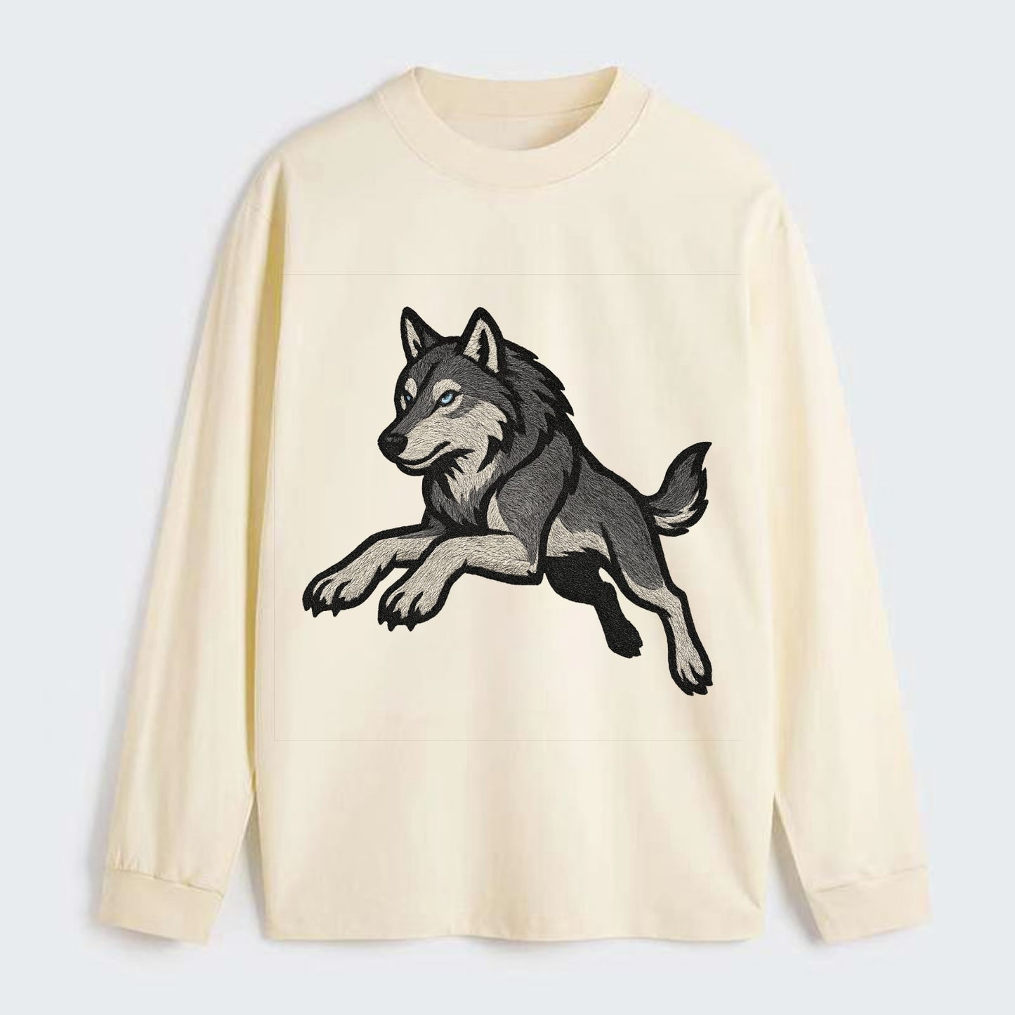 Wolf Leaping Action  - Classic Long Sleeve Shirt - Beige
