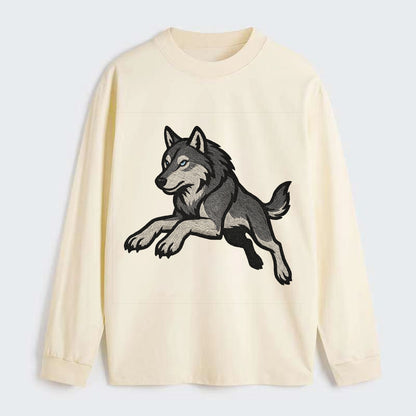 Wolf Leaping Action  - Classic Long Sleeve Shirt - Beige