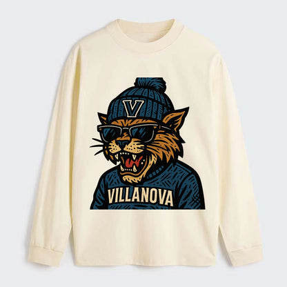 Villanova Wildcat wearing Villanova beanie with V patch - Classic Long Sleeve Shirt - Beige