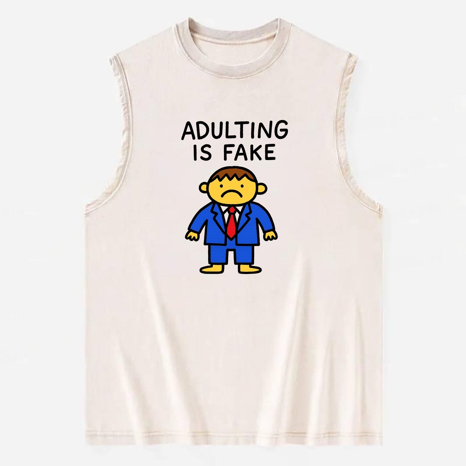 ADULTING IS FAKE | Child in suit pretending - Vintage Washed Tank - Beige
