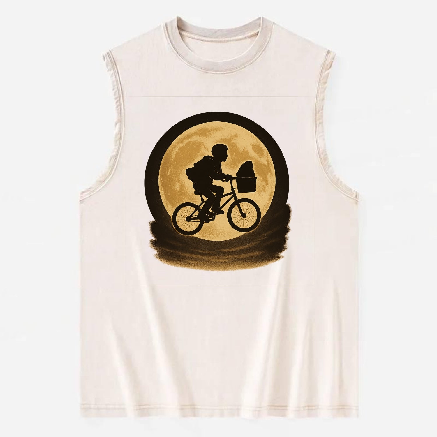 boy with bicycle flying across full moon with silhouette - Vintage Washed Tank - Beige