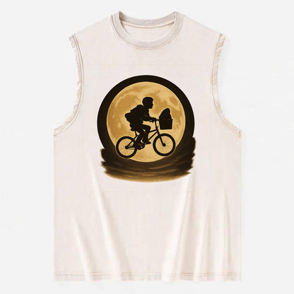 boy with bicycle flying across full moon with silhouette - Vintage Washed Tank - Beige