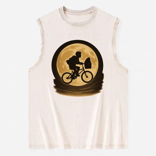 boy with bicycle flying across full moon with silhouette - Vintage Washed Tank