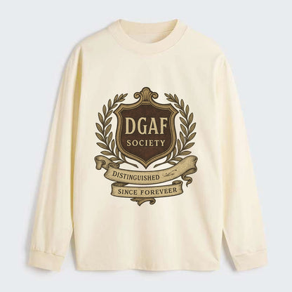 Official membership card design - "DGAF Society - Distinguished Members - Classic Long Sleeve Shirt - Beige