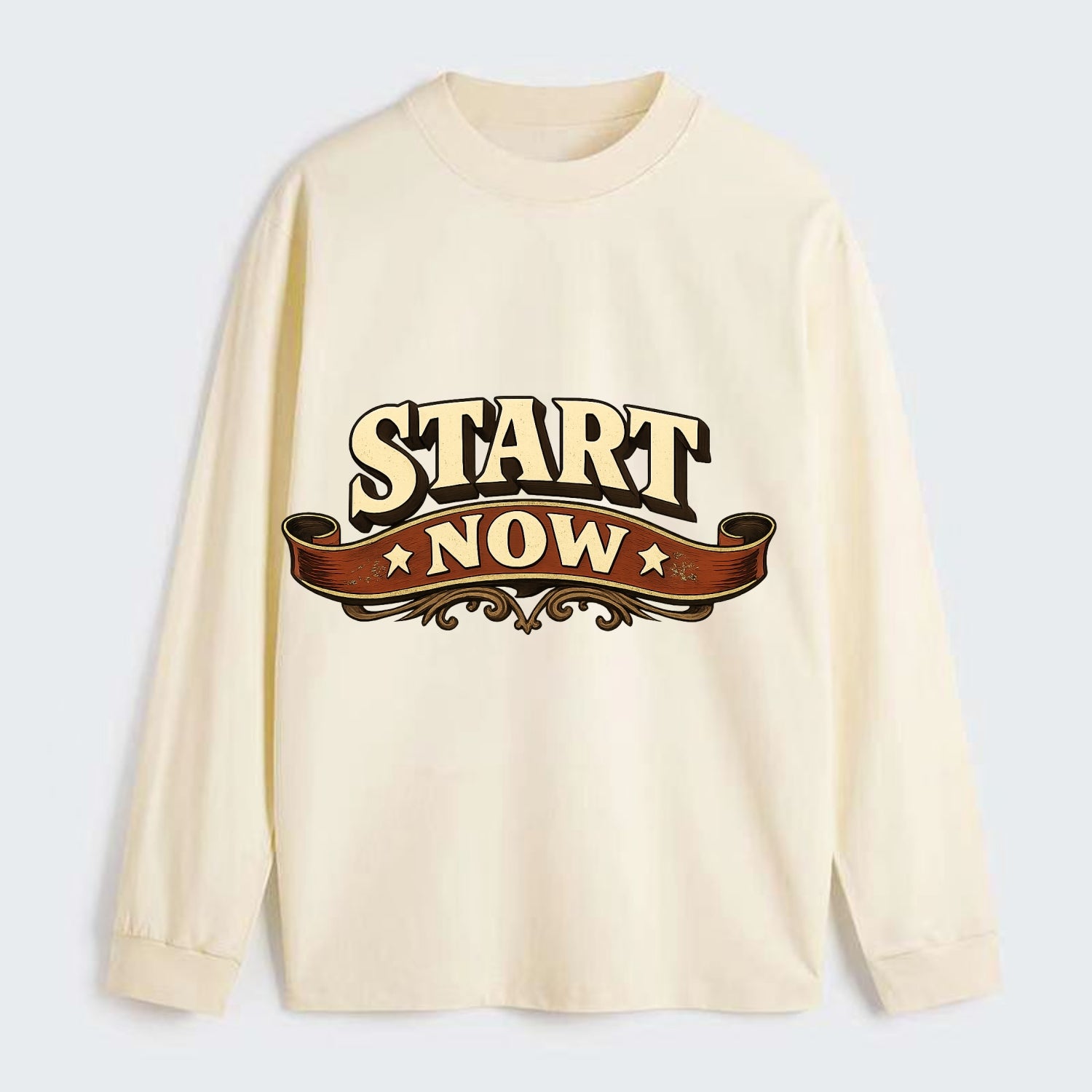 Bold typography design - "START NOW" - begin immediately, no delay - Classic Long Sleeve Shirt - Beige