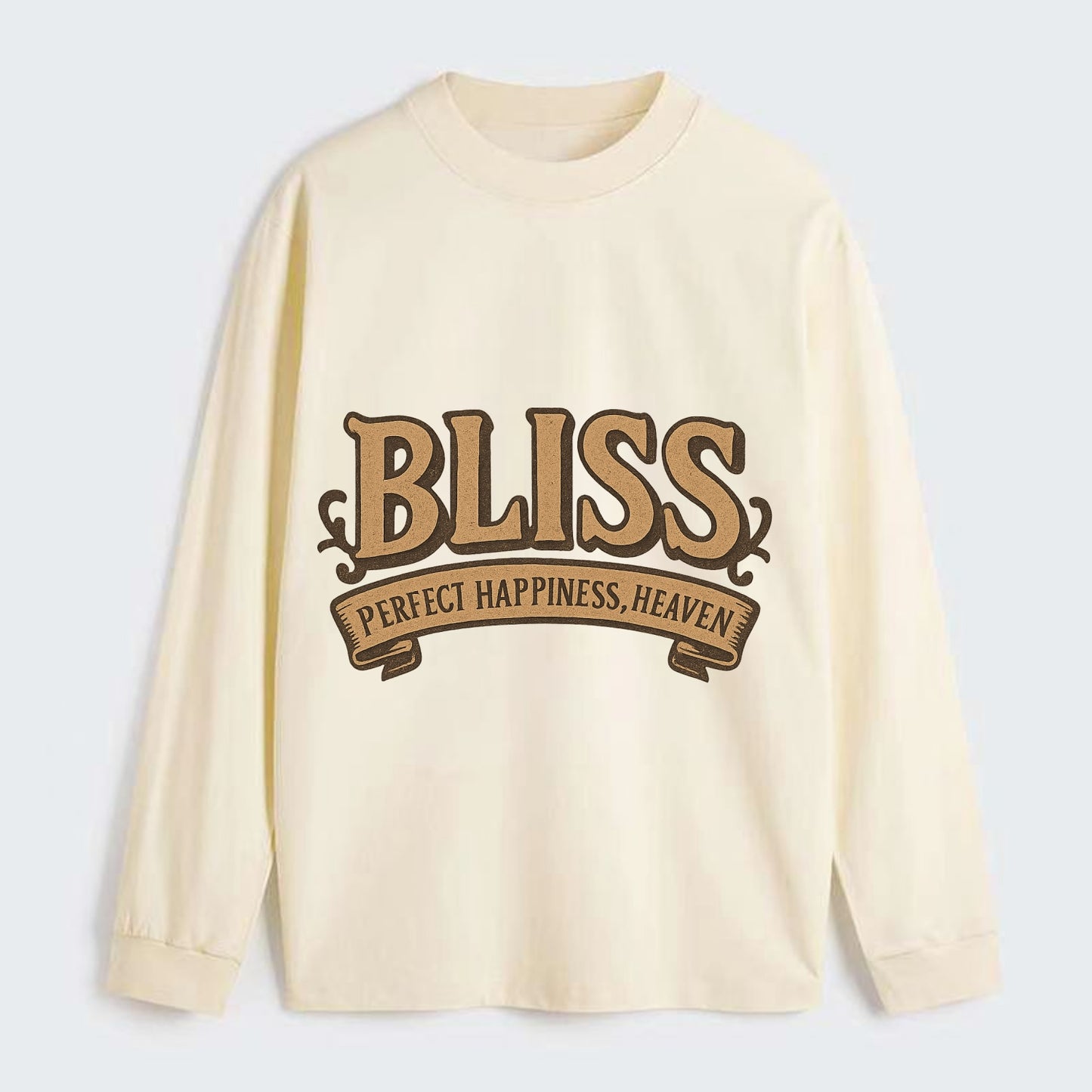Bold typography design - "BLISS" - perfect happiness, heaven - Classic Long Sleeve Shirt - Beige