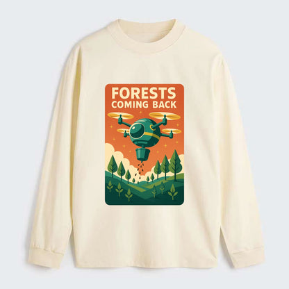 Reforestation drone planting millions of trees - "Forests Coming Back" - Classic Long Sleeve Shirt - Beige