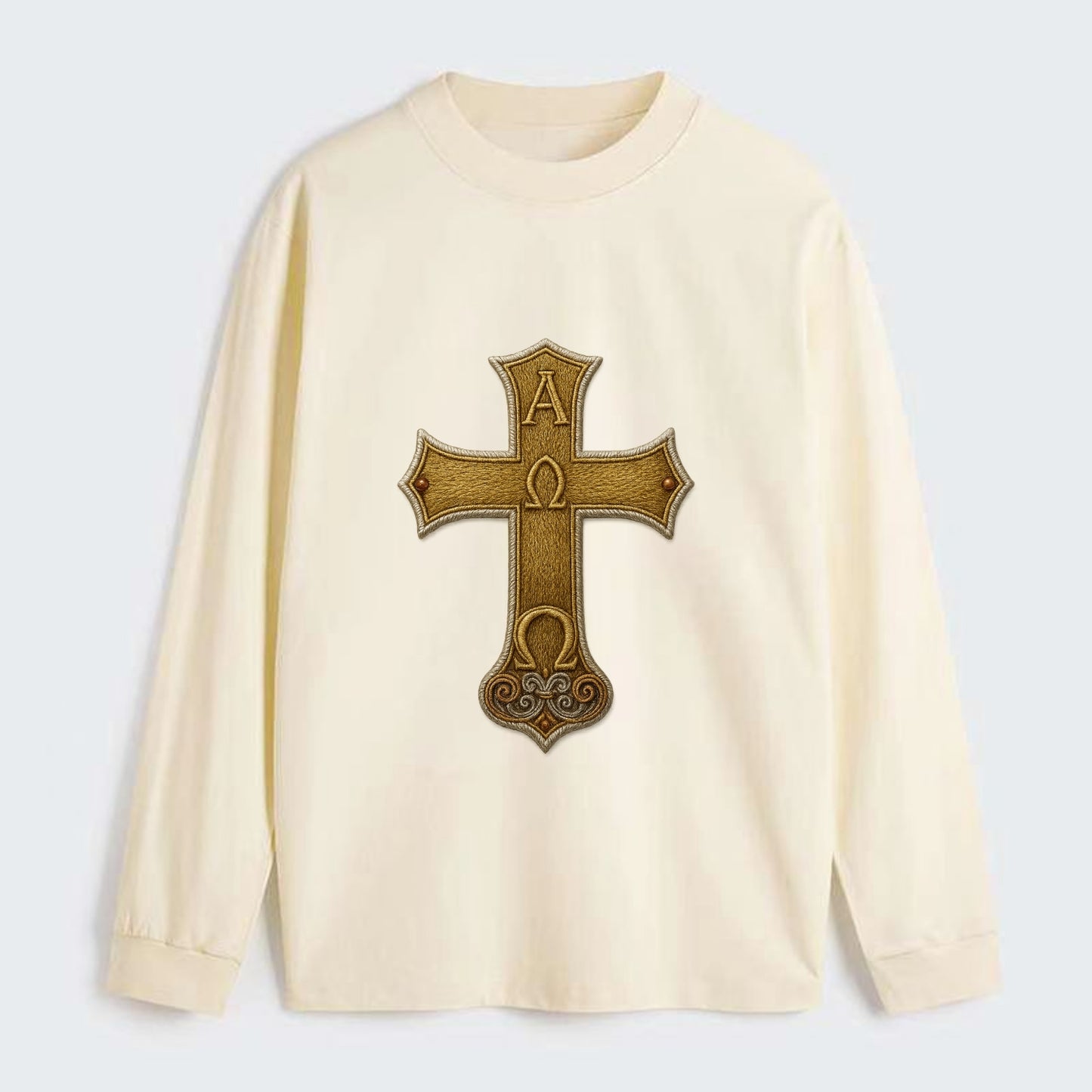 Alpha Omega Cross  - Classic Long Sleeve Shirt - Beige