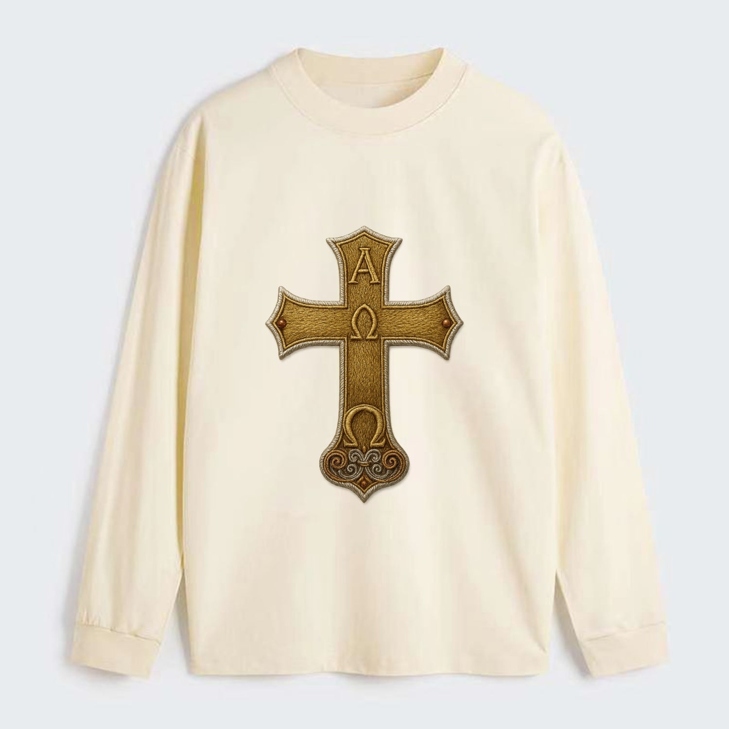 Alpha Omega Cross  - Classic Long Sleeve Shirt - Beige
