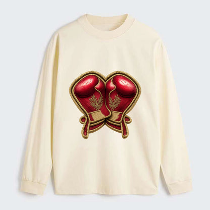 Embroidered patch design - BOXING GLOVES - red boxing gloves crossed in - Classic Long Sleeve Shirt - Beige