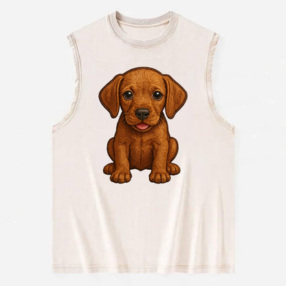 Baby Vizsla Puppy - golden rust coat, soulful eyes, athletic build, - Vintage Washed Tank - Beige