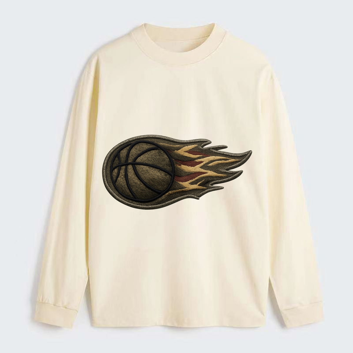 BASKETBALL FLAMING BALL - basketball with flames in orange and red , - Classic Long Sleeve Shirt - Beige