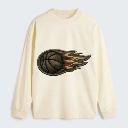 BASKETBALL FLAMING BALL - basketball with flames in orange and red , - Classic Long Sleeve Shirt - Beige