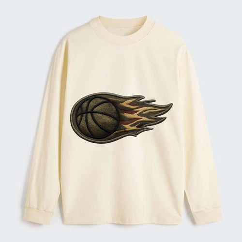 BASKETBALL FLAMING BALL - basketball with flames in orange and red , - Classic Long Sleeve Shirt