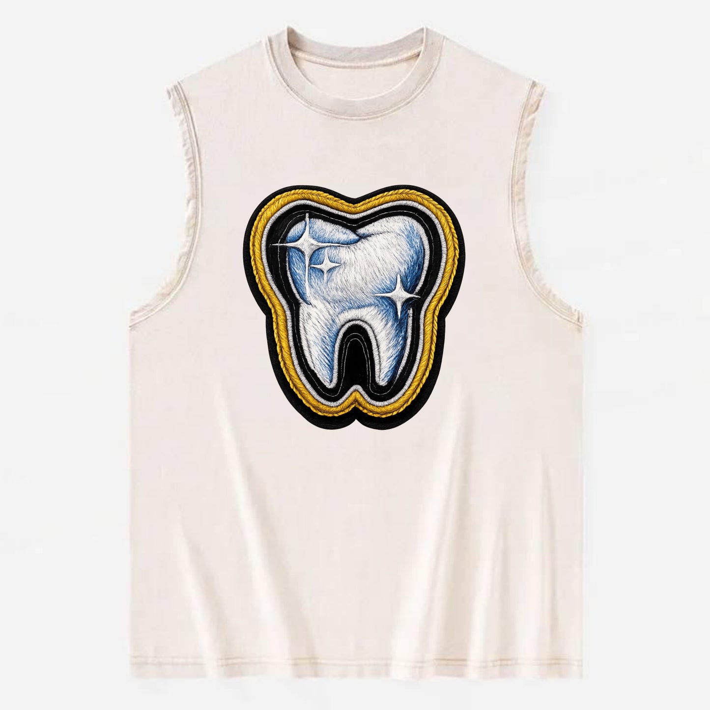 DENTAL TOOTH - molar with sparkle in white and blue , dentist - Vintage Washed Tank - Beige