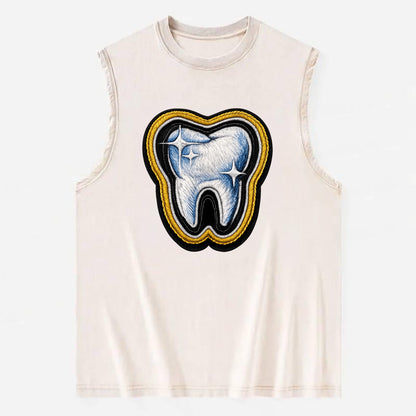 DENTAL TOOTH - molar with sparkle in white and blue , dentist - Vintage Washed Tank - Beige