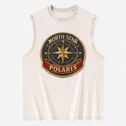 NORTH STAR POLARIS - guiding star in gold and white , navigation - Vintage Washed Tank - Beige