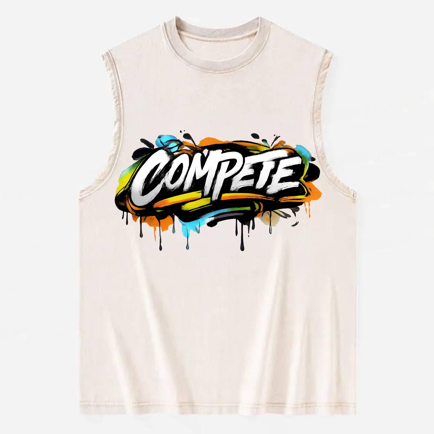Bold typography design - "COMPETE" - competitive spirit, love the game - Vintage Washed Tank - Beige