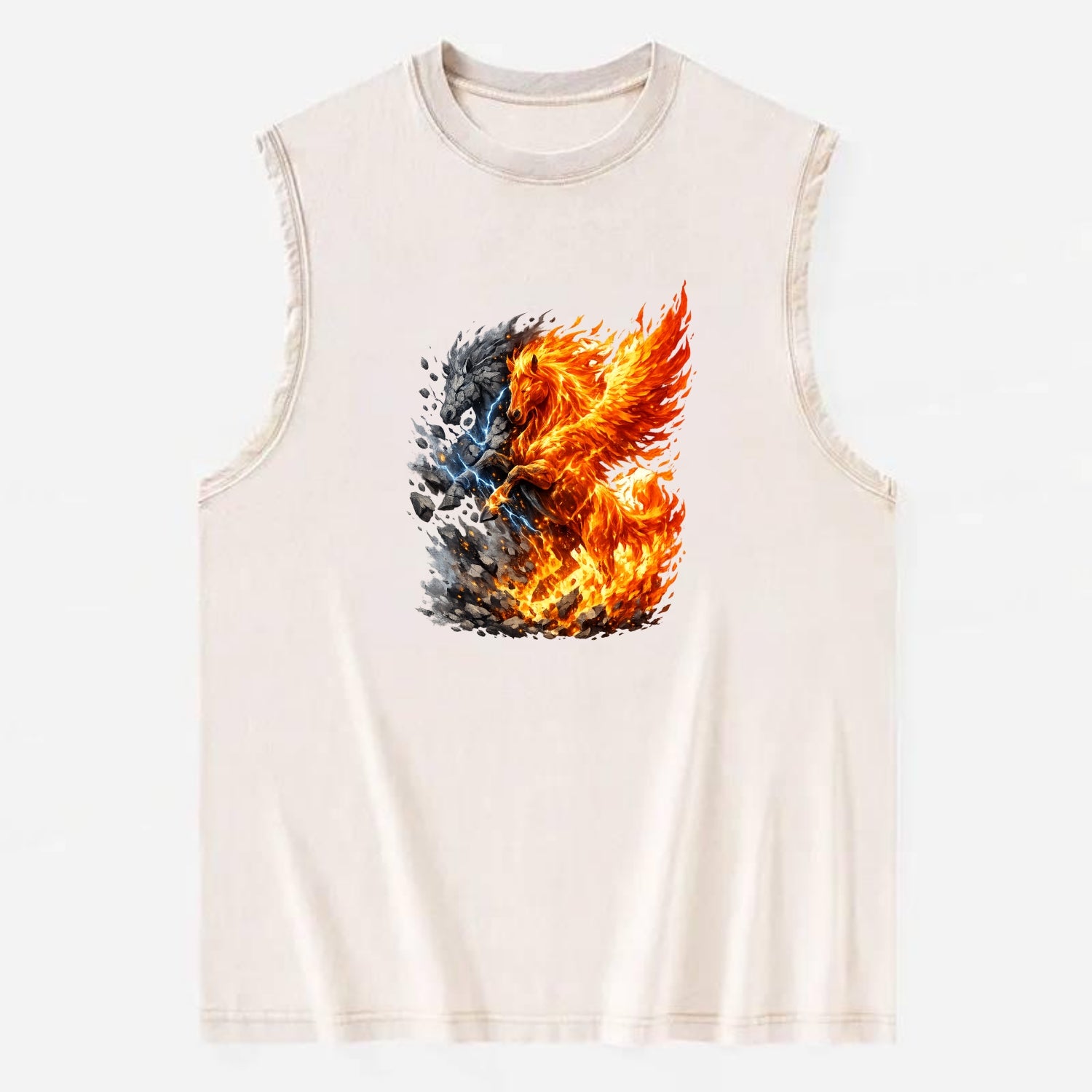 THUNDER FIRE | Horse combining lightning and flame | Electric fire | Storm - Vintage Washed Tank - Beige