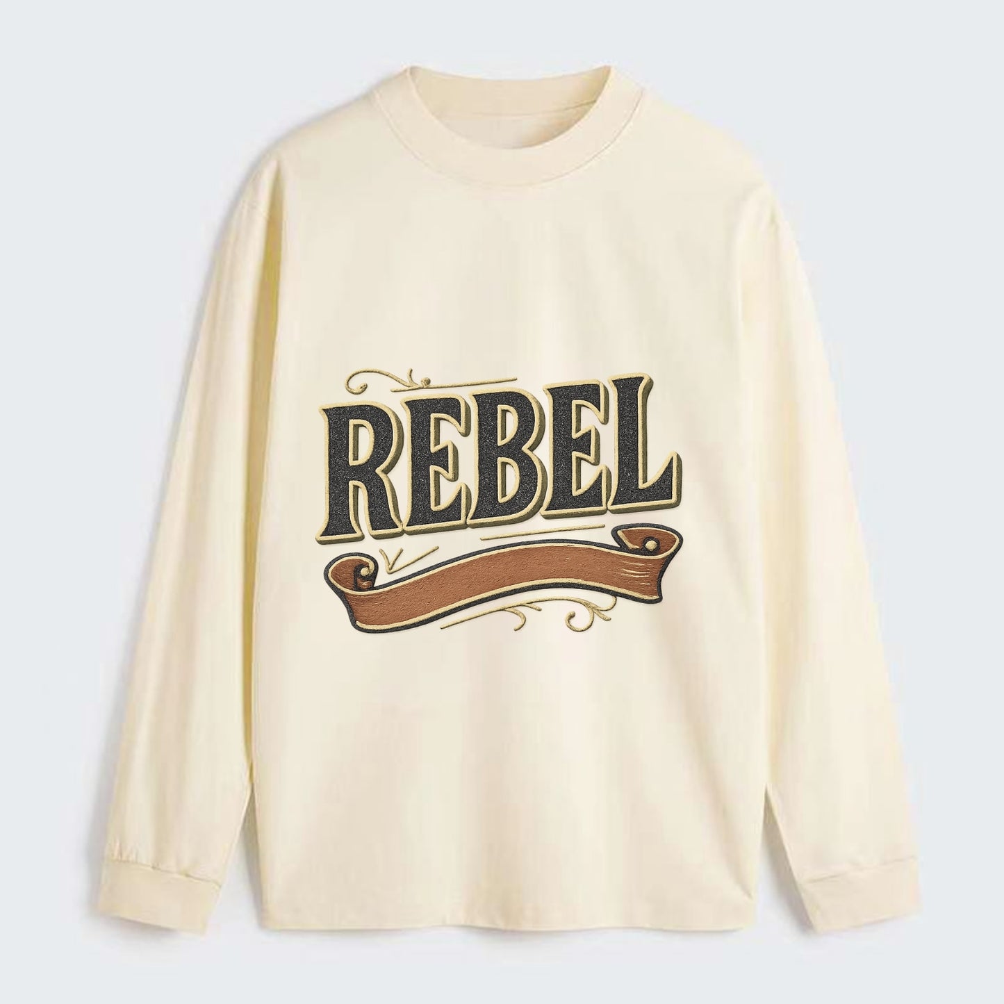 Bold typography design - "REBEL" - nonconformist, rule breaker, - Classic Long Sleeve Shirt - Beige