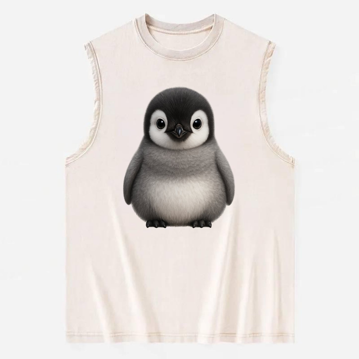Baby Adelie Penguin - black and white, round body, curious eyes, - Vintage Washed Tank - Beige