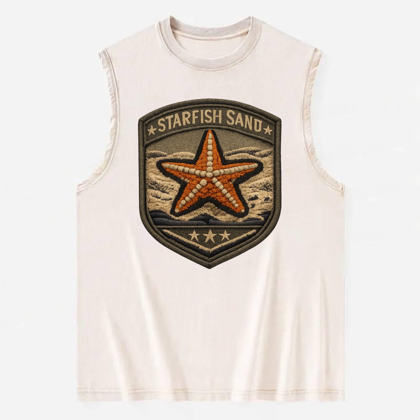 STARFISH SAND - sea star in orange and tan , beachcomber - Vintage Washed Tank - Beige