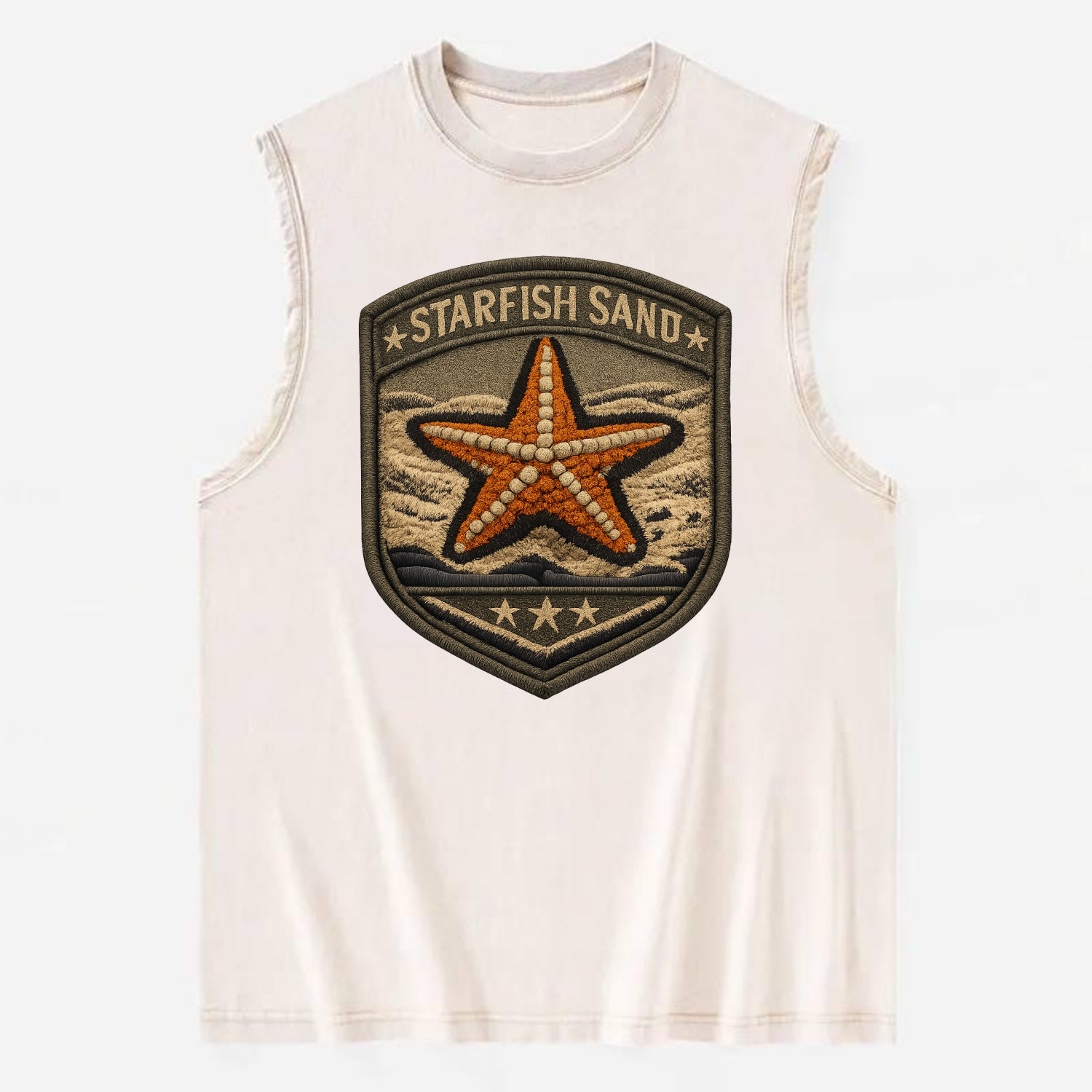 STARFISH SAND - sea star in orange and tan , beachcomber - Vintage Washed Tank - Beige