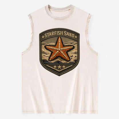 STARFISH SAND - sea star in orange and tan , beachcomber - Vintage Washed Tank - Beige