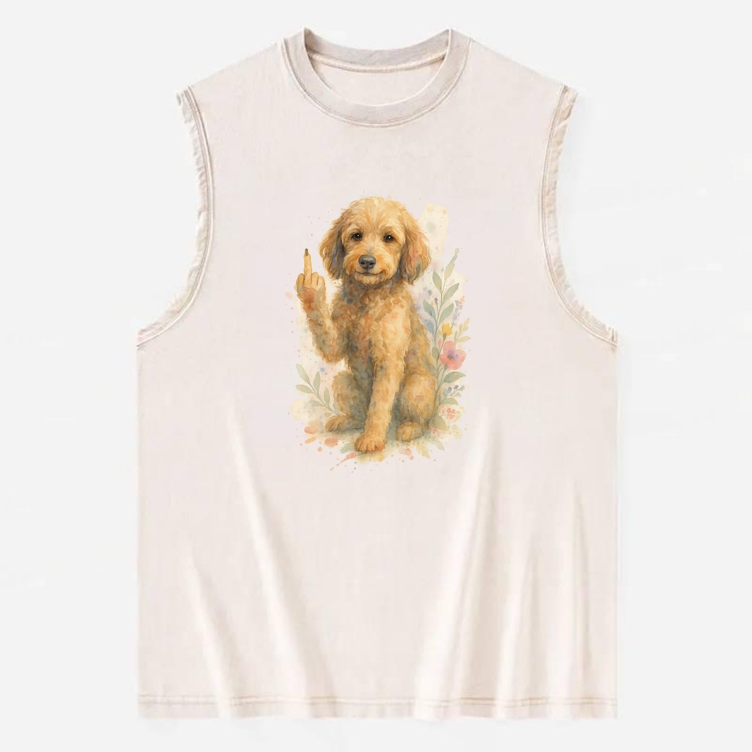Labradoodle hypoallergenic with wavy coat, intelligent eyes, paw raised - Vintage Washed Tank - Beige