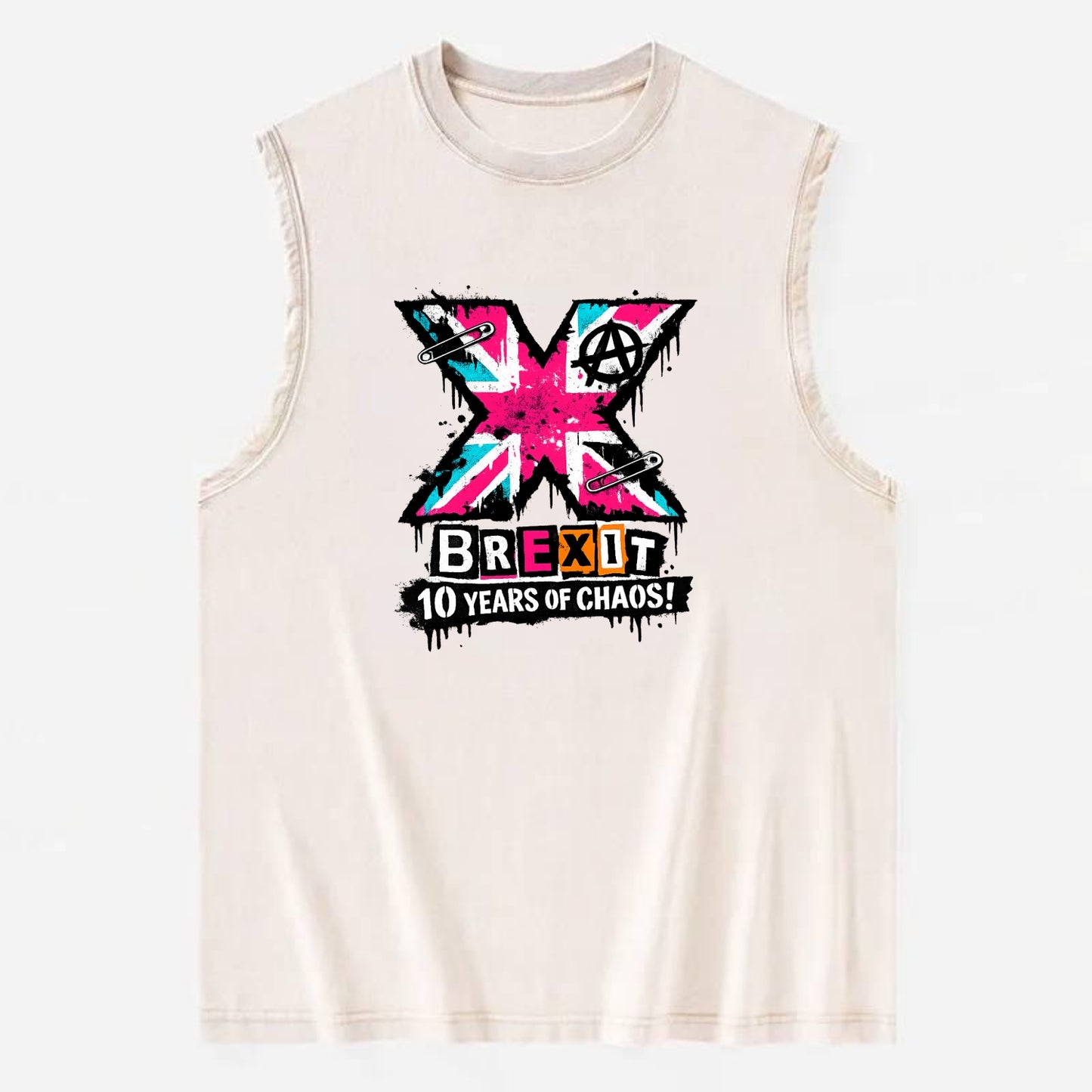 X YEARS | Roman numeral X massive | Union Jack fill pattern | Bold statement - Vintage Washed Tank - Beige