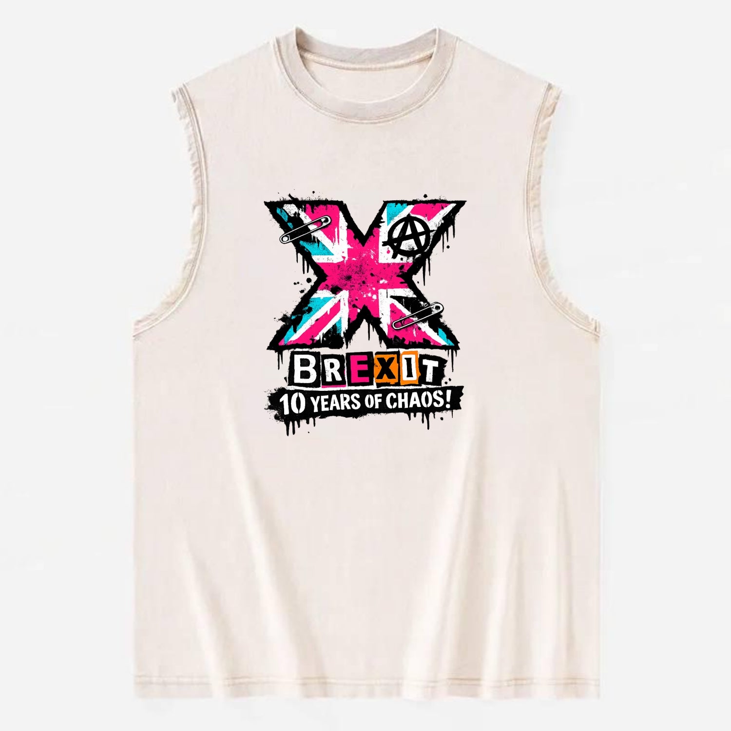 X YEARS | Roman numeral X massive | Union Jack fill pattern | Bold statement - Vintage Washed Tank - Beige