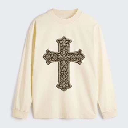 Filigree Cross  - Classic Long Sleeve Shirt - Beige