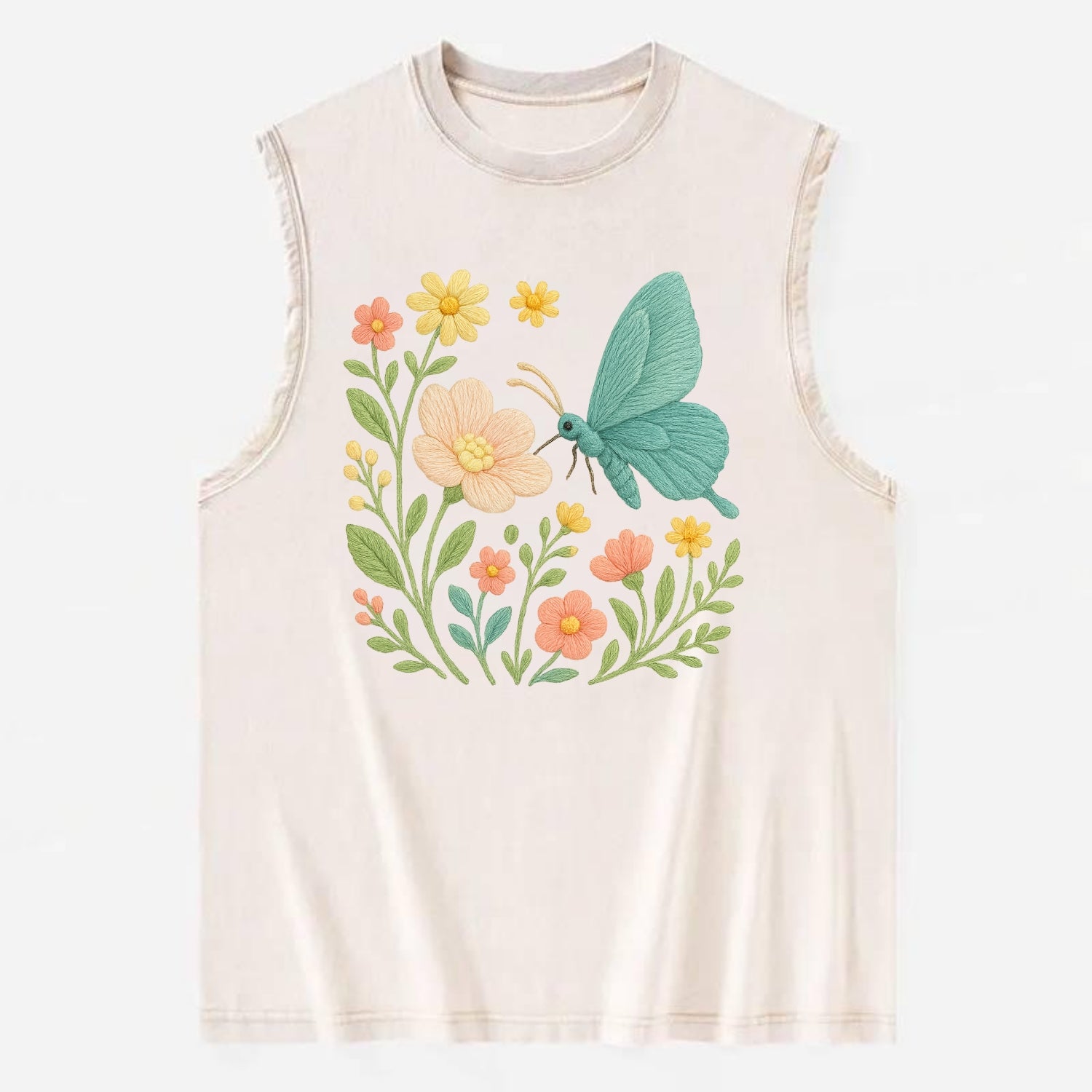Mint Night Butterfly - Vintage Washed Tank - Beige
