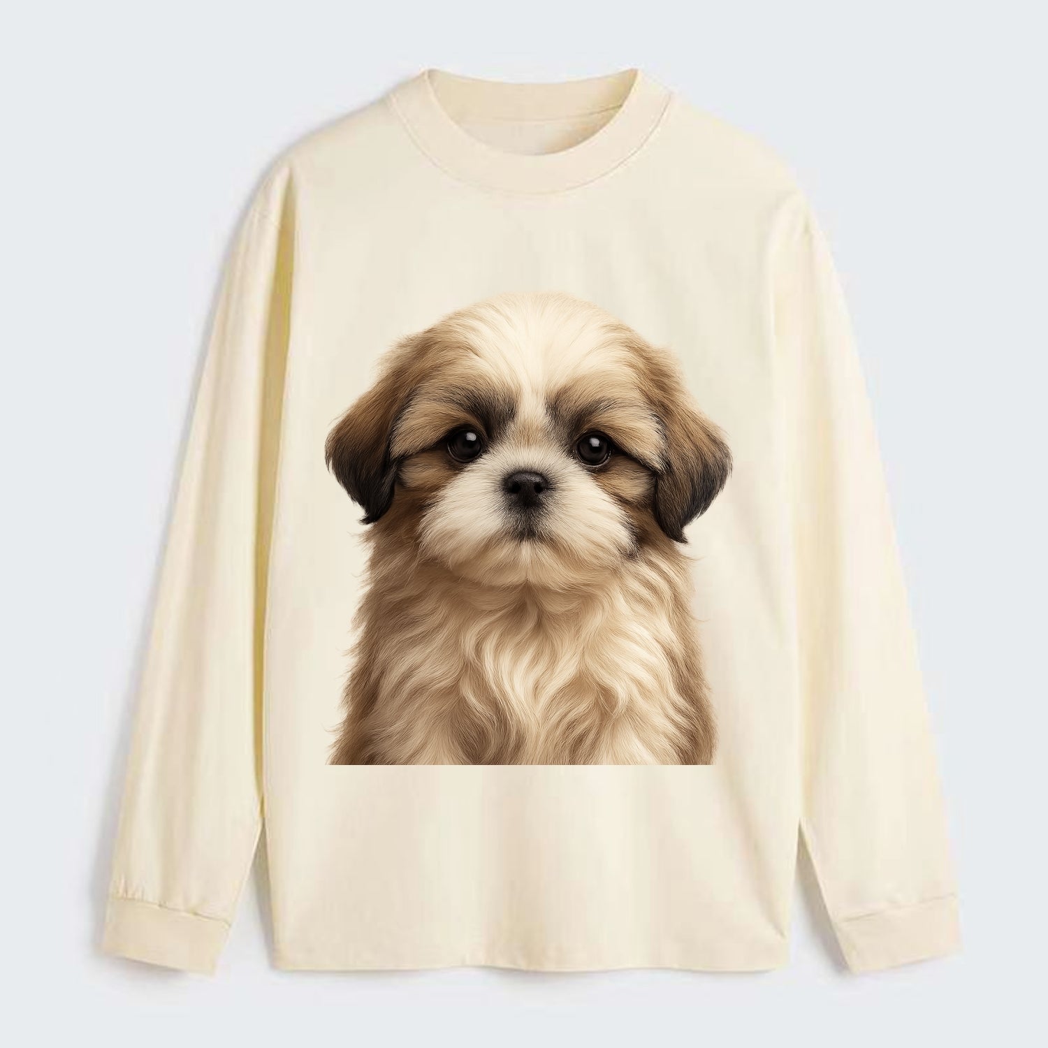 Baby Shih Tzu Puppy - long flowing coat, flat face, big dark eyes, - Classic Long Sleeve Shirt - Beige