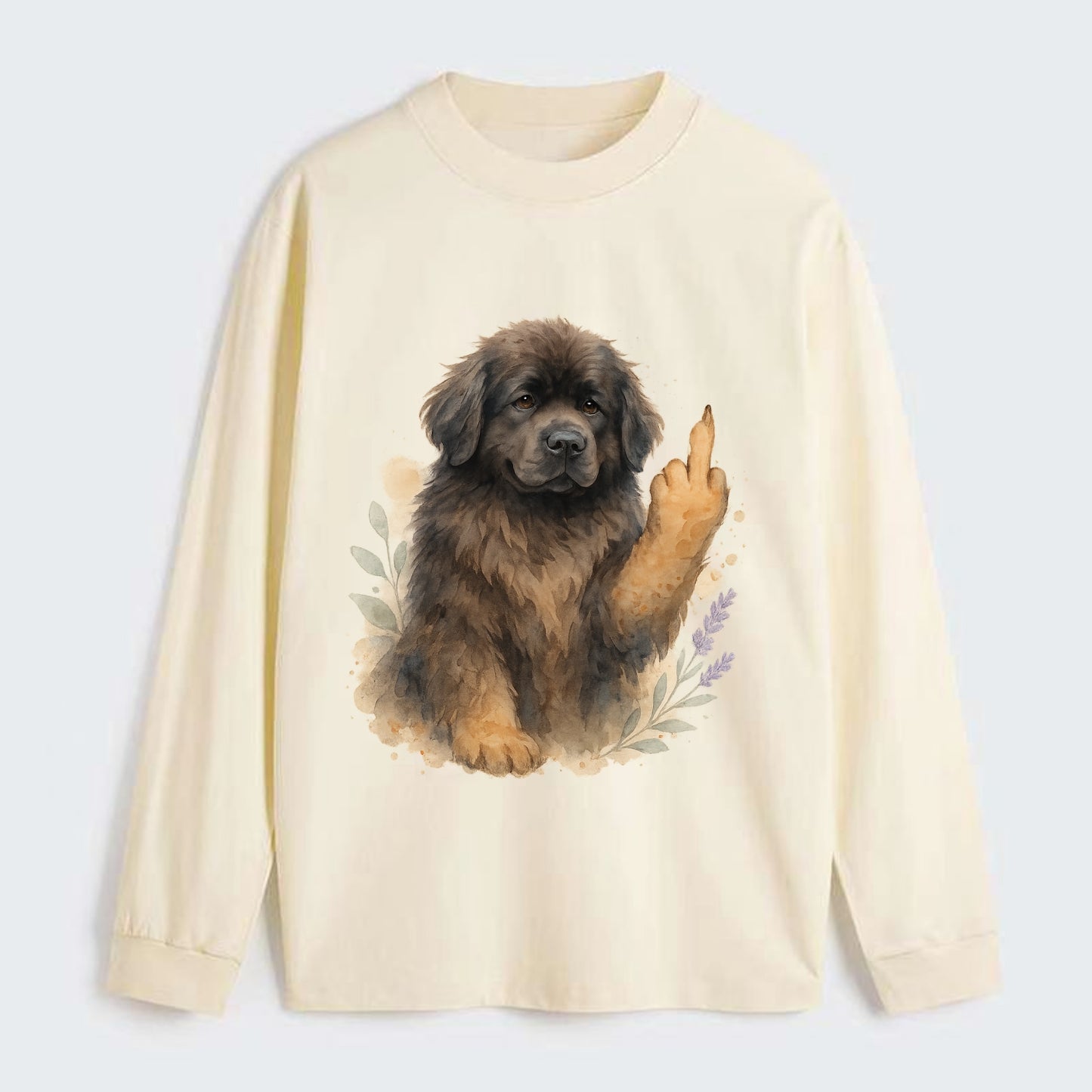 Newfoundland fluffy bear-like with webbed paws, massive gentle paw up - Classic Long Sleeve Shirt - Beige