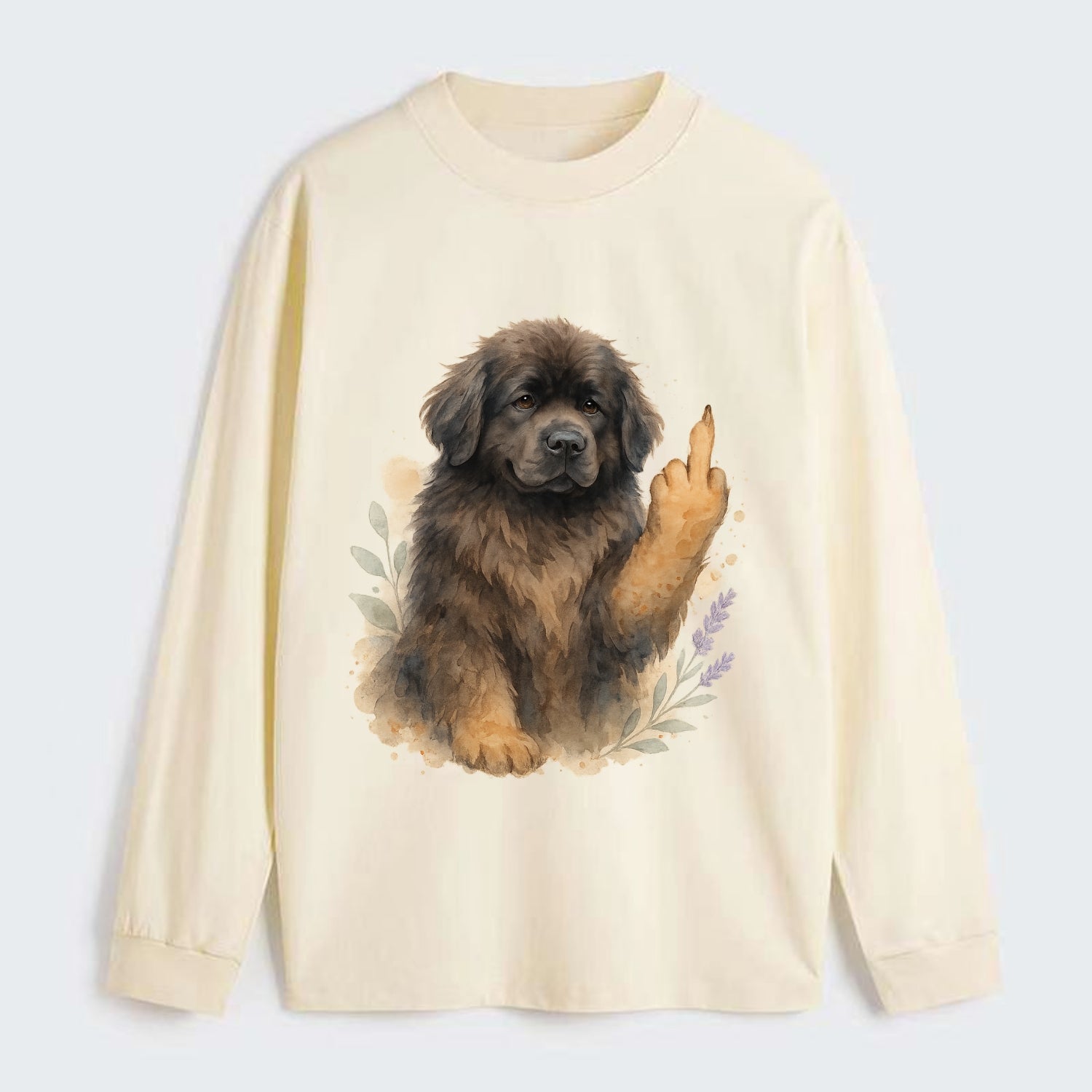 Newfoundland fluffy bear-like with webbed paws, massive gentle paw up - Classic Long Sleeve Shirt - Beige